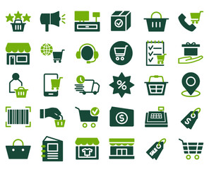 Shop icons pack duo tone style. Contains 30 icons