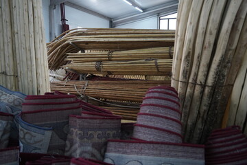 A wooden base for assembling a yurt - a national traditional Kazakh house. The dwelling of the nomads.