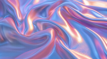 Iridescent Crinkled Fabric with smooth, flowing waves. Soft and dreamy mix of pastel purple, pink, gold, and peach. Tranquil and surreal abstract background