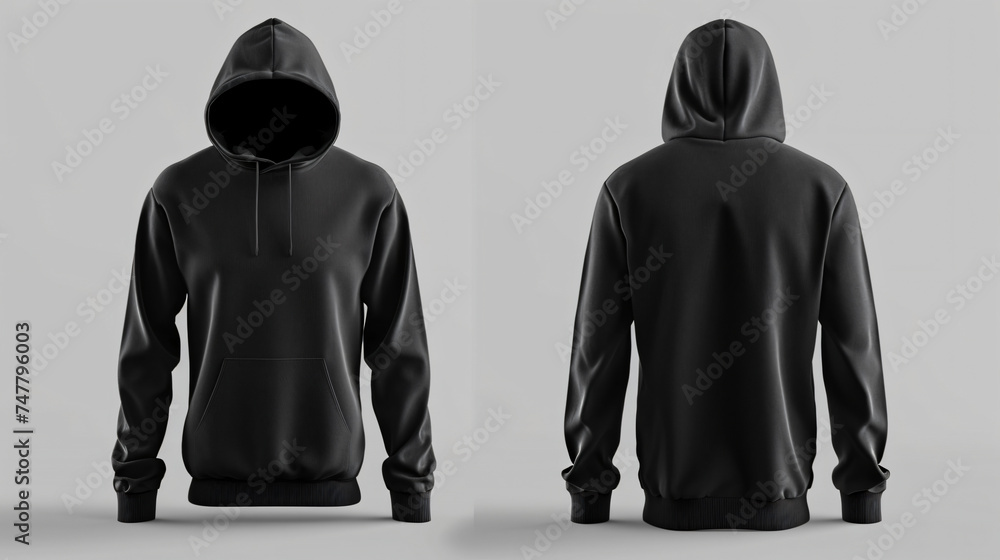 Wall mural Black Hoodie Shirt Mockup Isolated on White Background: Perfect for Showcasing Designs, Logos, or Text on Apparel in a Clean and Professional Setting.