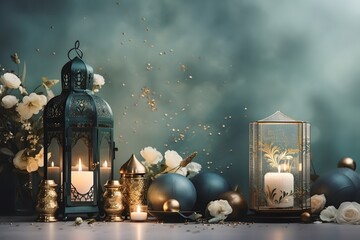 Ramadan kareem and eid fitr islamic concept background lantern illustration for wallpaper, poster, greeting card and flyer.