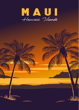 sunset in maui of hawaii island