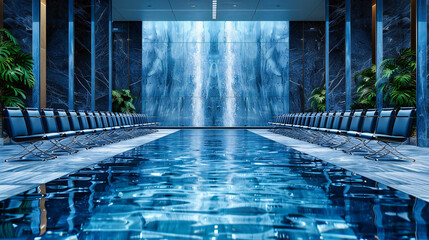 Luxurious Indoor Pool in Hotel Spa, Blue Water and Relaxation Space, Modern Resort Interior for Wellness