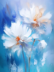 Fototapeta na wymiar Abstract magical blue flower. Oil painting in impressionism style.
