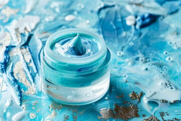 Facial skin augment skin care cream. Skincare treatment products: portrait lotion, skincare look gel, oil, pipette with hygiene serum and beauty jar pot