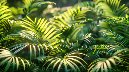 Fototapeta na wymiar Lush Green Forest Foliage, Natures Beauty in Summer, Tropical Fern Leaves, Botanical Gardens Fresh Environment