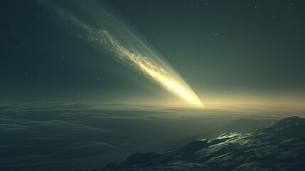 Mystical Comet Over Snow-Capped Mountains