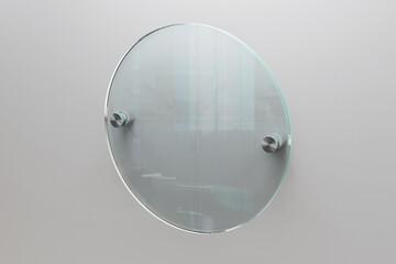 blank circle round clear acrylic glass methacrylate name plate realistic brand logo sign board mockup wall mounted 3d rendering illustration