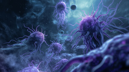Fototapeta premium Microscopic cellular structures with tendrils.