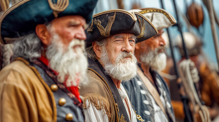Proud men in historical pirate attire.