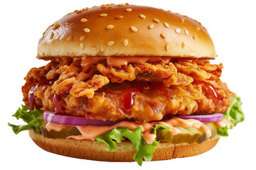 Spicy Zinger Burger Delight on Transparent Background.