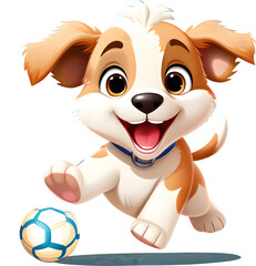 Cute puppy with soccer ball. Cartoon character
