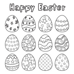 set of Easter egg outline vector coloring illustration