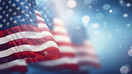 USA flags and blue background banner - Illustration