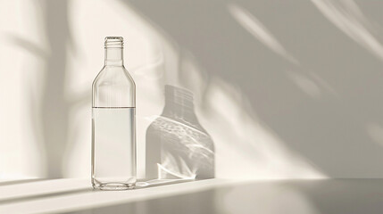 : A minimalist water bottle made from sustainable materials, set against a bright white backdrop, symbolizing the intersection of eco-consciousness and elegant desig