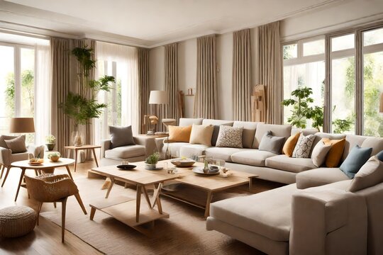 a family-friendly living room where sofas in warm and inviting tones create a welcoming environment, perfect for shared moments and relaxation.