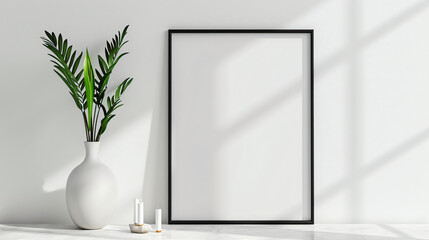 blank vertical frame with black edges mock up on wall isolated