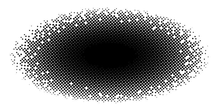 Halftone abstract background, black and white or monochrome style, oval or ellipse on Transparent background with PNG.