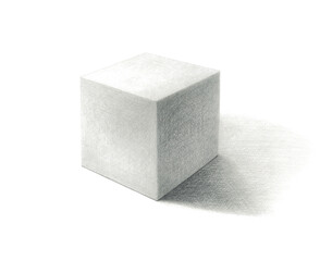 立方体の鉛筆デッサン　美術　素材 - obrazy, fototapety, plakaty