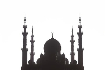 dark outline of a mosque, showcasing the beauty of Islamic architecture, stands out against a contrasting light background