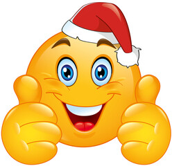 A cheerful winking yellow smiley face with two thumbs up and a New Year's hat