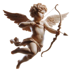 Poster vintage romantic illustration of a cherub or cupid with bow and arrow isolated on a transparent background, generative ai  © nattapon