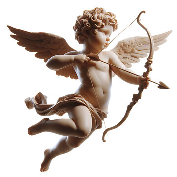 vintage romantic illustration of a cherub or cupid with bow and arrow isolated on a transparent background, generative ai	