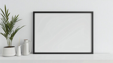 blank horizontal frame with black edges mock up on wall isolated