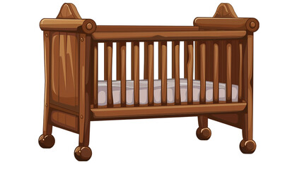 Wooden baby cot isolated on transparent background.