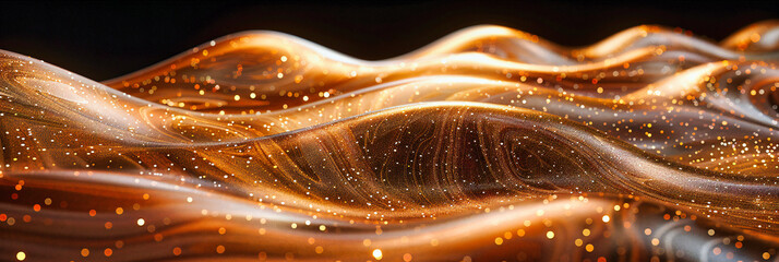Glowing Gold and Black Waves, Abstract Bright Background, Elegant Design with Sparkle and Shine...