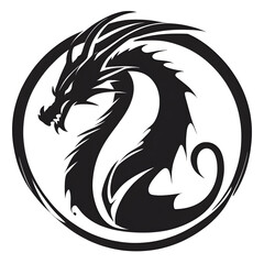 Black Dragon logo icons, chinese zodiac, emblem, ancient mythical serpent symbol with transparent background. Mythological beast. For clothes, company, team, game, banner, brand, mascot, esport.