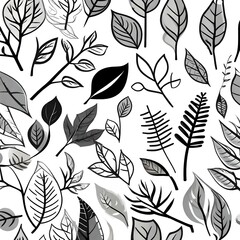 twig, leaf, tree, black and white vector style illustration in vector style