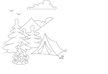 Camping coloring book page for children