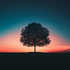 A peaceful scene of a tree and a colorful sunset sky.