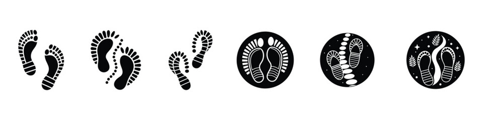  footprints icon set. foot print set, Footprints human silhouette, Human walking footprints, Human footprints icon set.