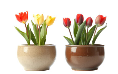 Pot of Tulips isolated on transparent Background