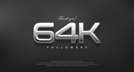Simple and elegant thank you 64k followers, with a modern shiny silver color.