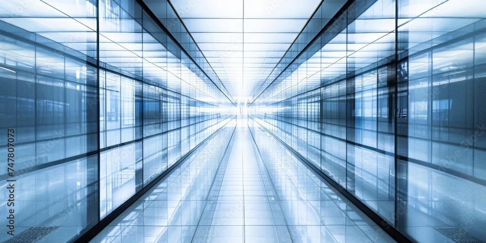 Poster a futuristic corridor illuminated by blue lights, symbolizing progress and innovation, generative ai