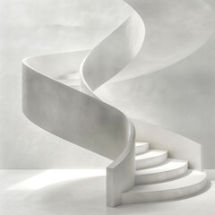 A sleek white spiral staircase with a curved handrail, showcasing modern design