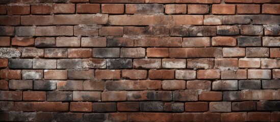 A close-up view of an old brown brick wall standing out starkly against a dark black background. The rough texture of the bricks is highlighted by the contrast with the smooth darkness behind.