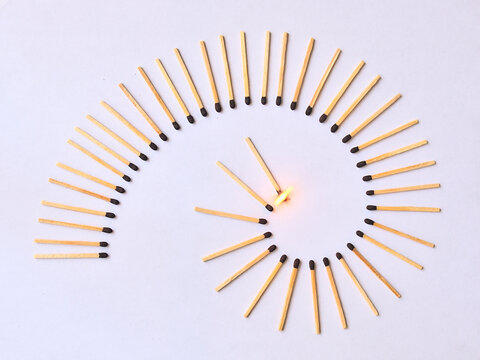 Cerillos en espiral quem&aacute;ndose, iniciando el fuego