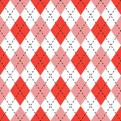 Red argyle pattern. Argyle vector pattern. Argyle pattern. Seamless geometric pattern for clothing, wrapping paper, backdrop, background, gift card, sweater.	