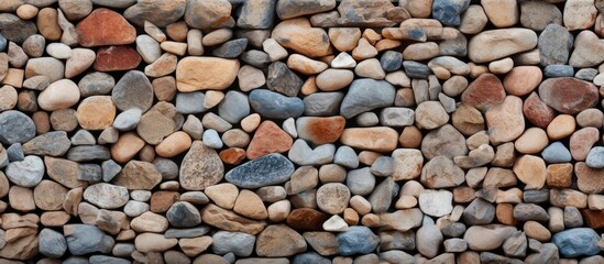 A sturdy wall constructed using a combination of rocks and gravel as building materials. The wall stands tall and provides stability and structure to the surrounding area.