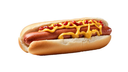 Delicious hot dog with mustard and ketchup, in transparent background. Hot dogs PNG