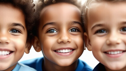 A portrait of three little happy boys creates an image of unity and harmony. Regardless of nationality, culture or religion, joy and a smile can unite us all in a single flow of goodness and love.