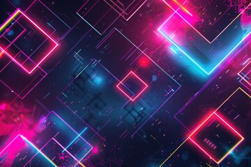 Obraz premium abstract cosmic scene, where streaks of neon lights intersect with floating geometric shapes, evoking the sense of a digital universe in motion
