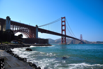 The Golden Gate Bridge and Fort Point seen from Marine Dr - San Francisco, California