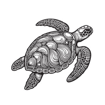black and white turtle swimming