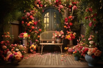 Fototapeta premium A vibrant garden setting with space for a sweet message