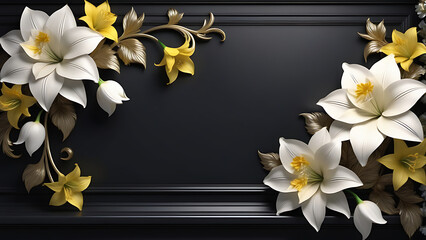 flowers with curls on a black background. copy space